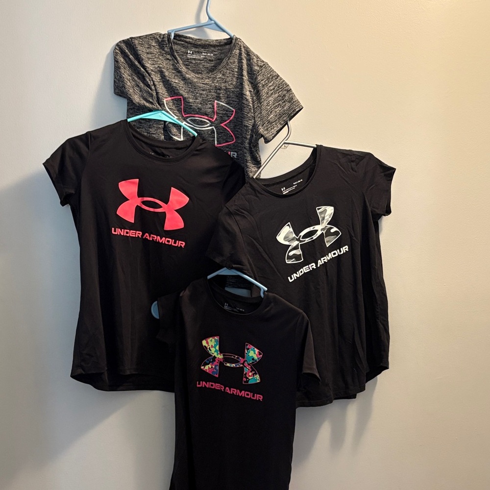 4 piece bundle- Under Armour Kids' Black, Gray, and Pink Tees